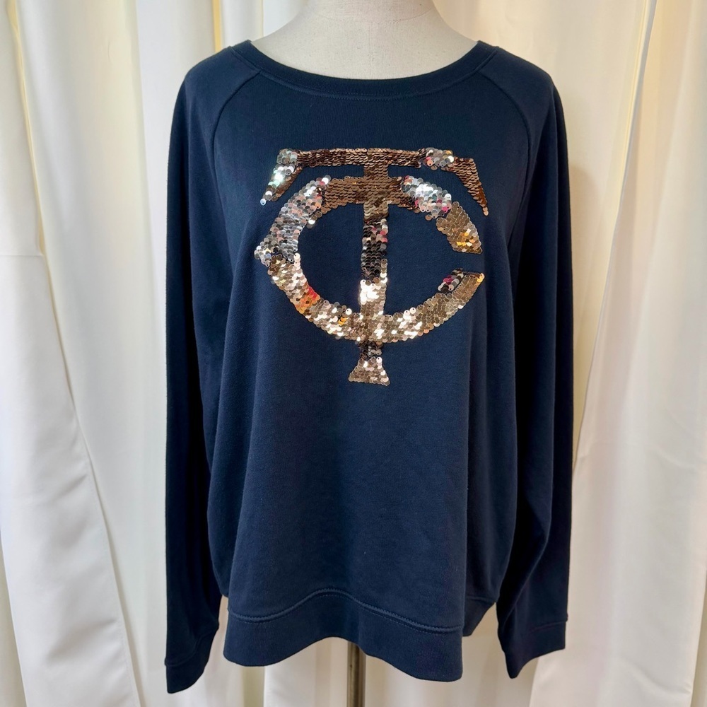 NWT 47 Brand Minnesota Twins Navy Blue Sequined Mono Logo Sweatshirt Size M